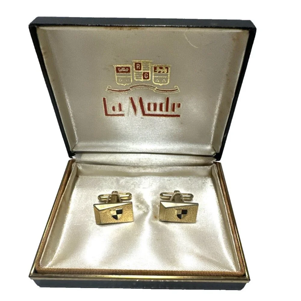 Vintage LA MODE Heraldic Shield Gold-Tone Designer Cufflinks